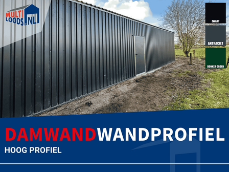 Hoog profiel damwand 7m brede zadeldak Multi Loods