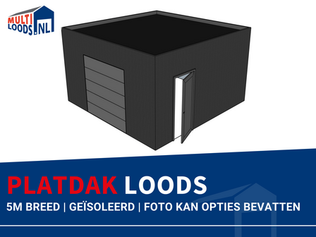 Plat dak loods 5m breed ge&iuml;soleerd Multiloods.nl