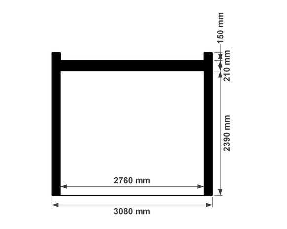 Doorsnede geïsoleerde plat dak berging 3m breed